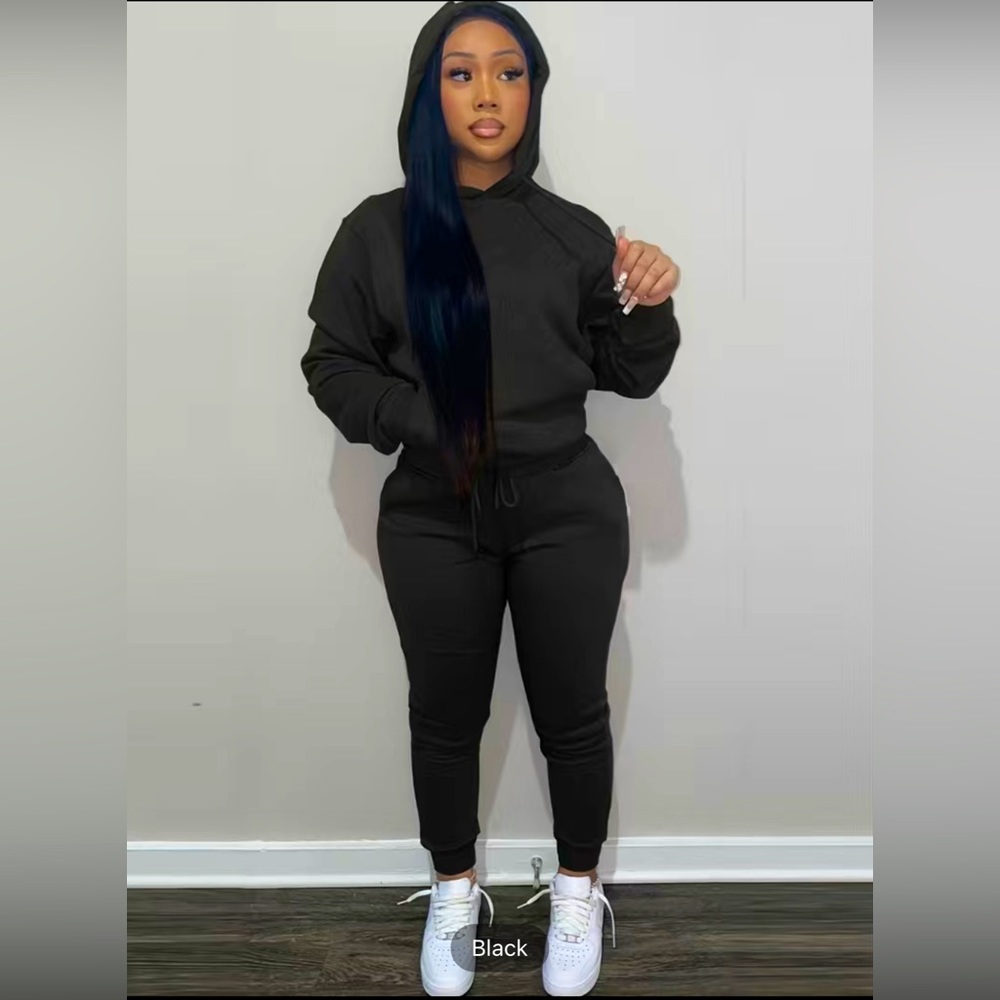 Casual Drawstring Pantsuits Two-piece Set, Loose Long Sweatpants Set